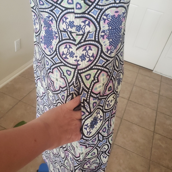 Talbots Sp kaleidoscope pattern soft smooth sleeveless midi fit & flare pockets - Picture 5 of 7